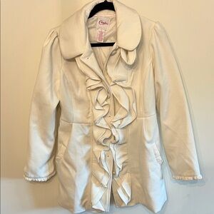 Candie's Elegant White Ruffle Trench Coat